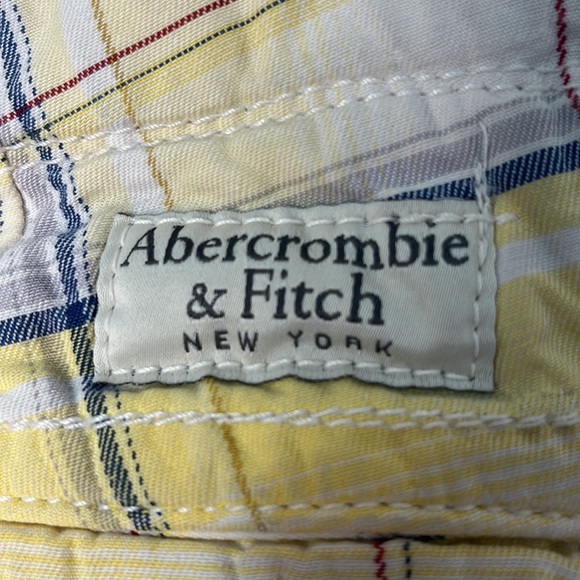 Men’s Abercrombie & Fitch Button Fly 4 Pocket Flat Front Yellow Plaid Shorts - Picture 7 of 11
